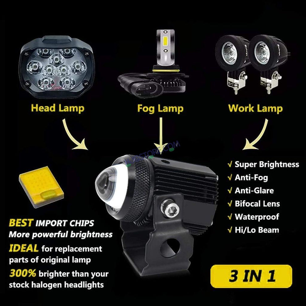 HJG Mini Drive LED Fog Light Bulb Lamp For Cars and Motorcycles Dual Color (White &amp; Yellow) With Cooling Fan 2Pcs -  Original  HJGstore.com