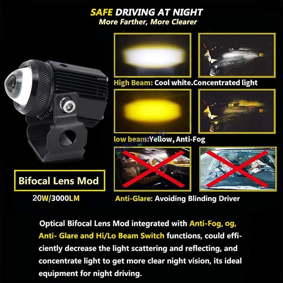 HJG Mini Drive LED Fog Light Bulb Lamp For Cars and Motorcycles Dual Color (White &amp; Yellow) With Cooling Fan 2Pcs -  Original  HJGstore.com