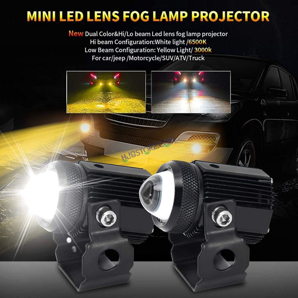 HJG Mini Drive LED Fog Light Bulb Lamp For Cars and Motorcycles Dual Color (White &amp; Yellow) With Cooling Fan 2Pcs -  Original  HJGstore.com
